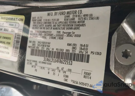 2015 Lincoln Mkz Hybrid z USA, uszkodzony, nr VIN 3LN6L2LU4FR622553